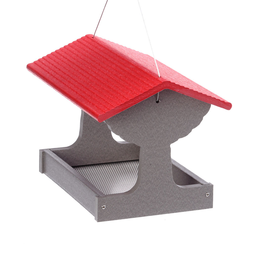 GSFT200R-Green-Solutions-Fly-Thru-Feeder-Gray-w_Red-Roof-Side-View